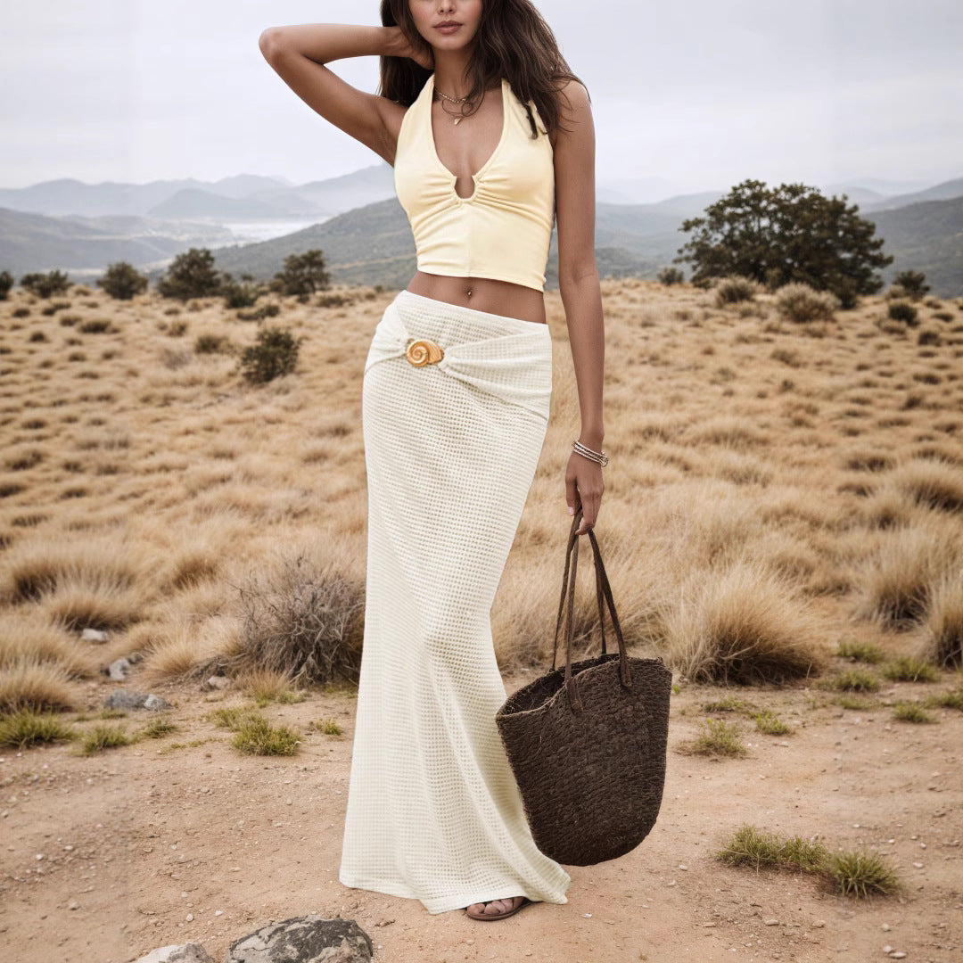 Metallic-accented Elegant And Textured Midi Skirt