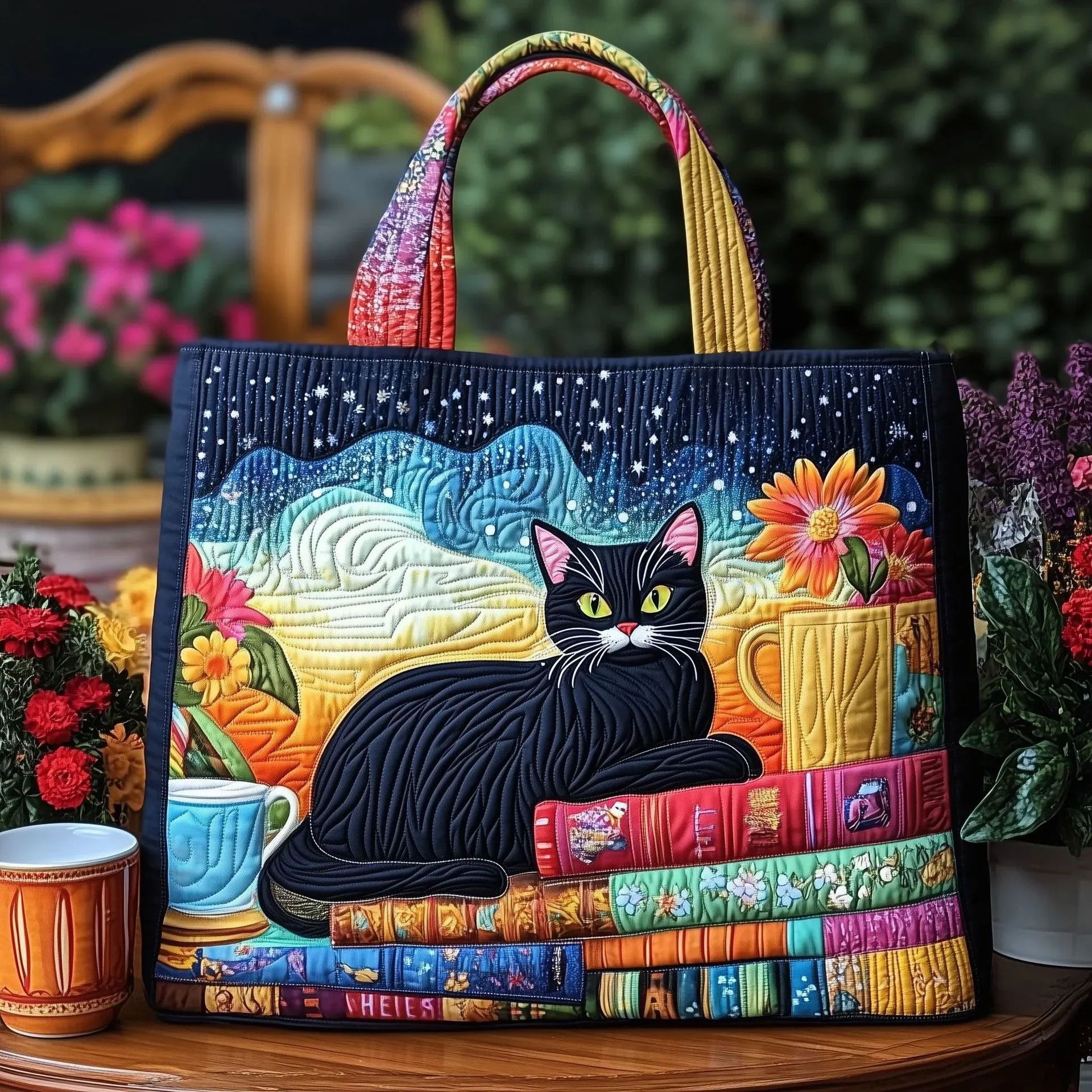 Creative, High-Capacity Tote Bag With Digital Print And Quilted Embroidery