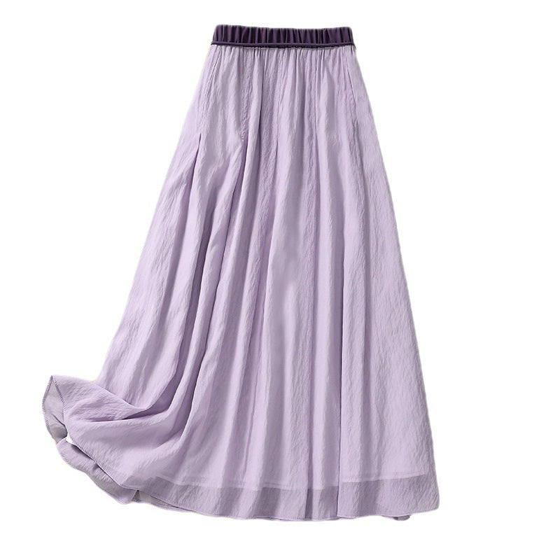 Solid-color Elastic-waist A-line Midi Skirt