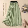 Solid-color Elastic-waist A-line Midi Skirt