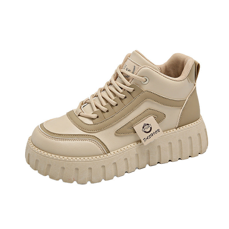 Breathable High-top White Shoes For Women Versatile Chunky-soled Athletic-casual Style
