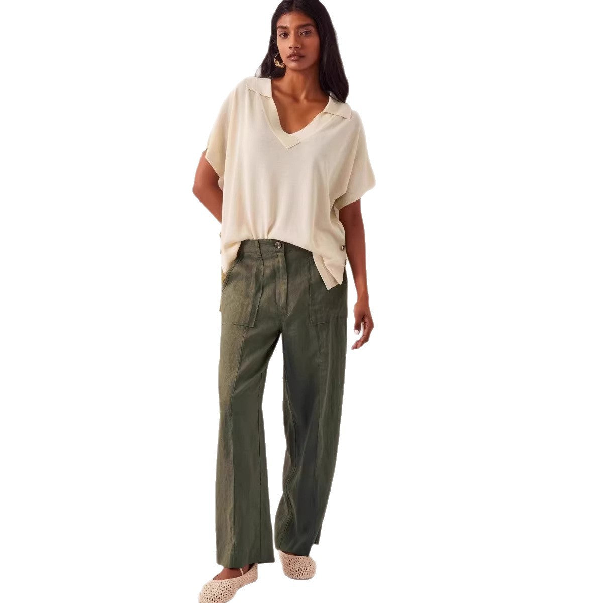 Big-pocket Elastic-waist Loose Casual Pants