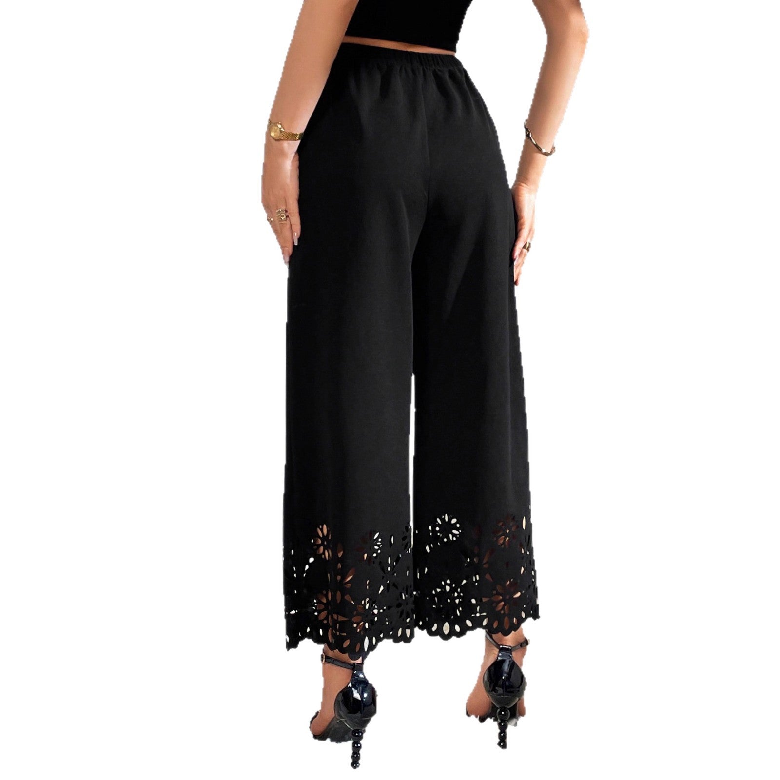 Women's Four-Season Hollow-Out Burnt-Out Solid-Colored Trousers