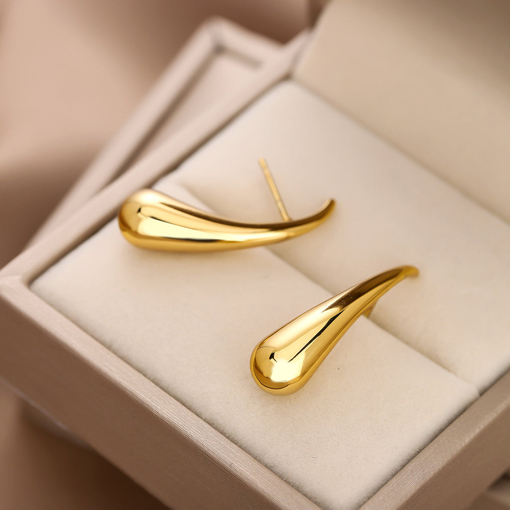 1 Pair Gold Light Luxury Earrings, European & American Style, 2024 New Trend, Simple & Mini Stud Earrings