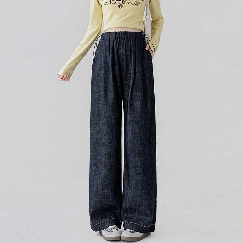 Dark Blue Fade-Resistant Wide-Leg Rayon Straight-Leg Maternity Jeans