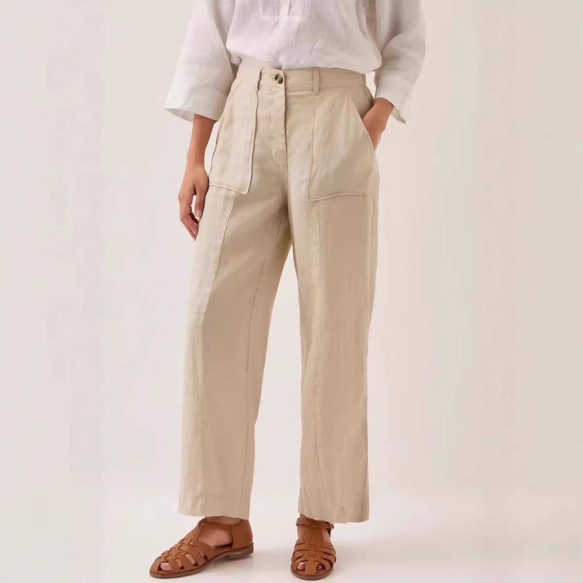 Big-pocket Elastic-waist Loose Casual Pants