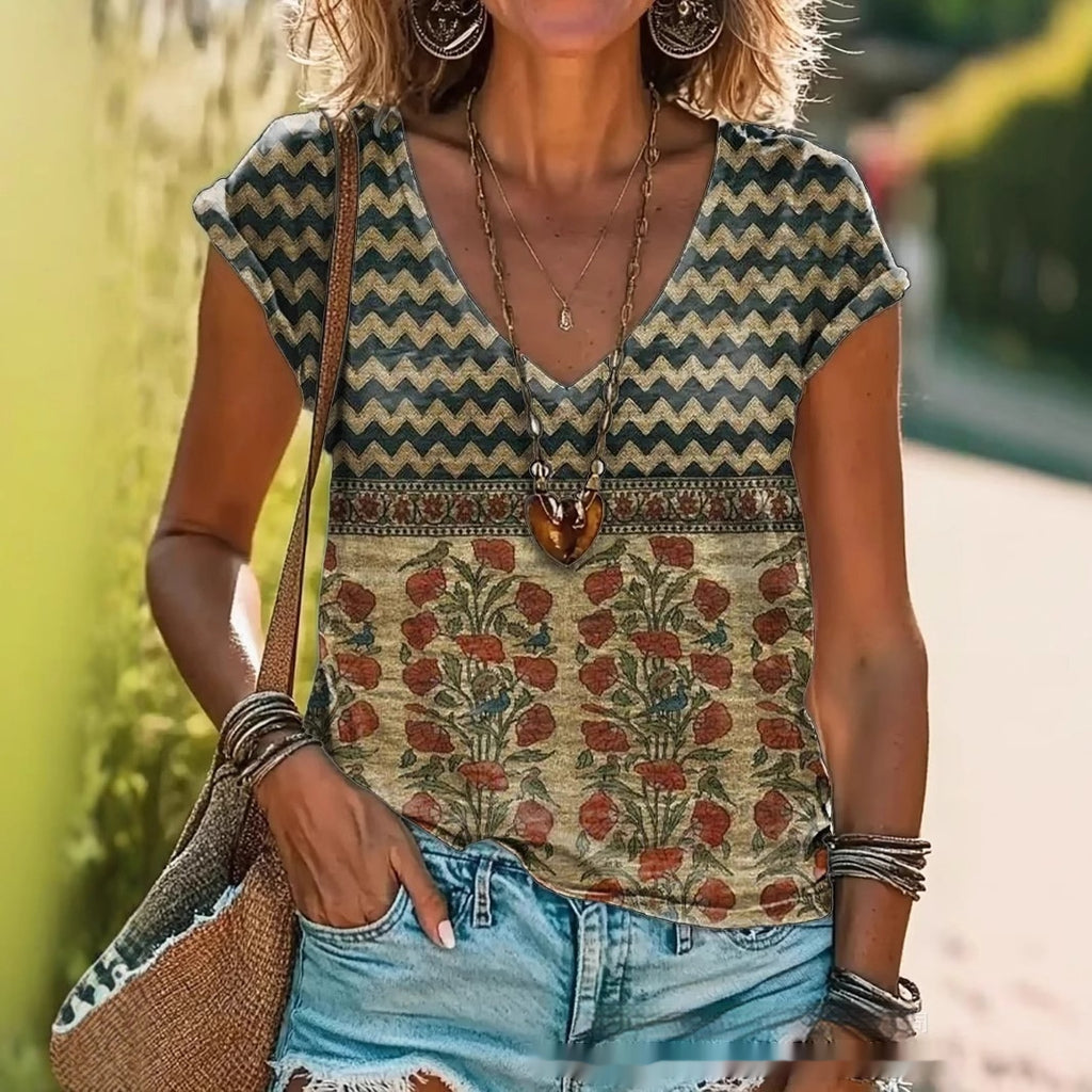 Creative Loose Casual Women's V-Neck T-Shirt