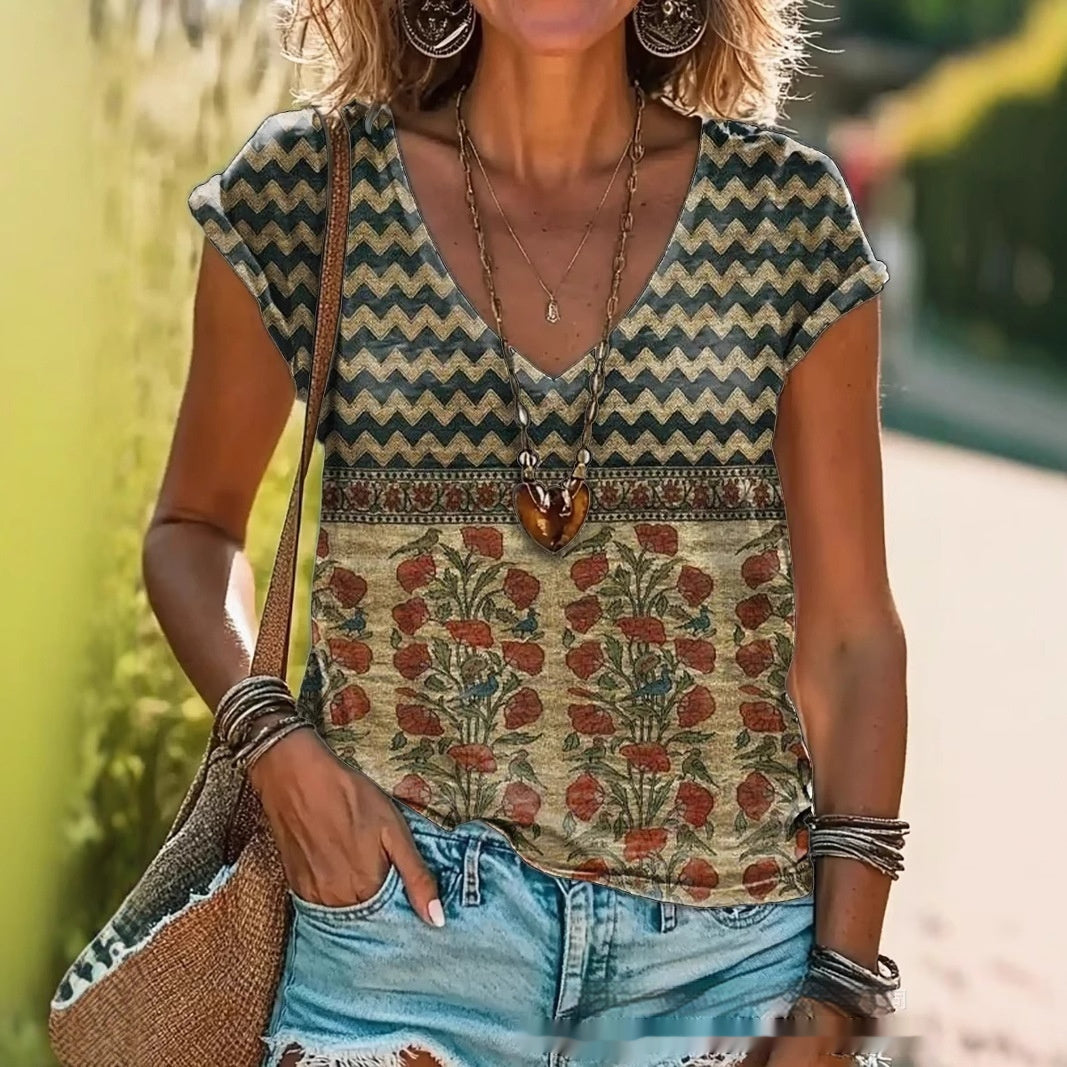 Creative Loose Casual Women's V-Neck T-Shirt