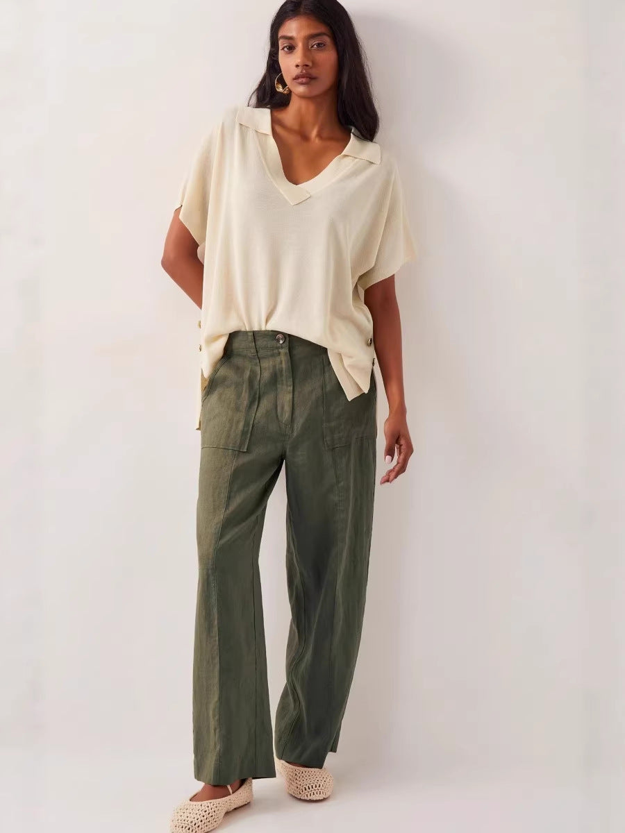 Big-pocket Elastic-waist Loose Casual Pants