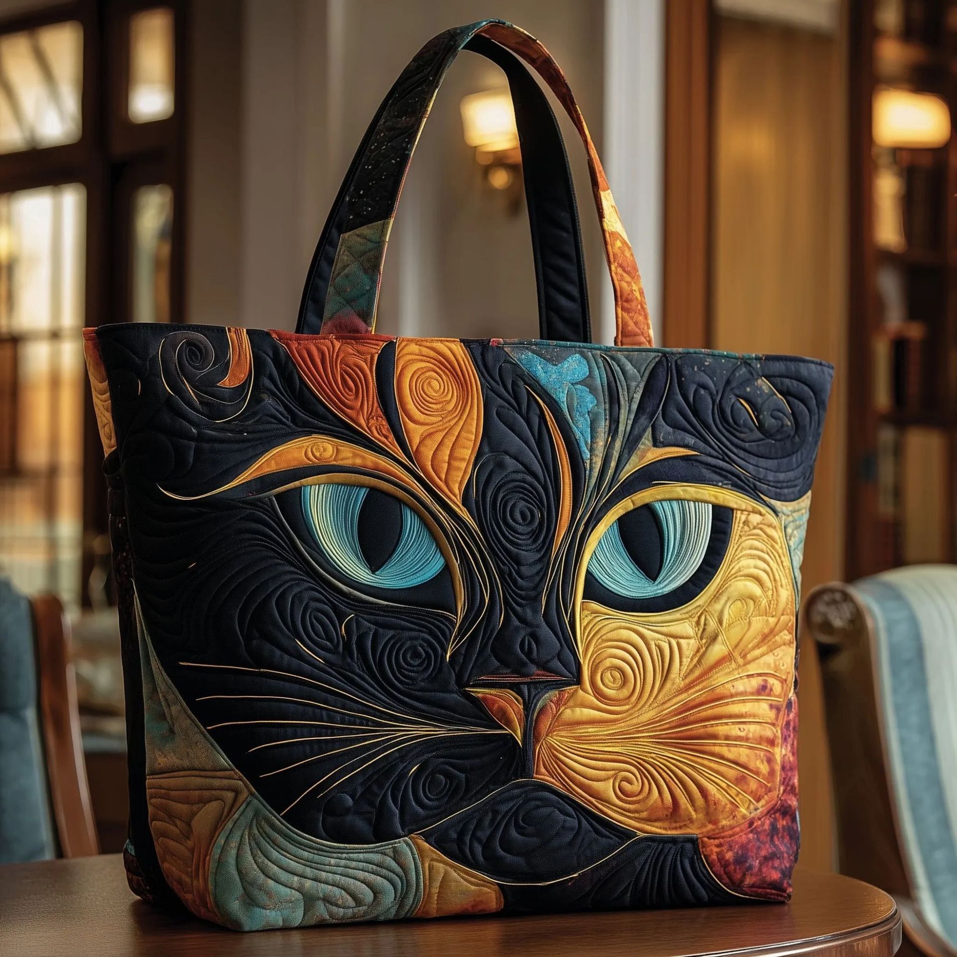 Creative, High-Capacity Tote Bag With Digital Print And Quilted Embroidery