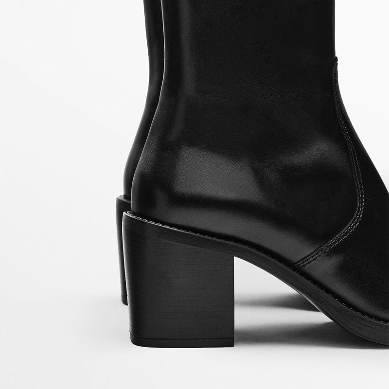 Genuine Leather Pointed-Toe Chunky-Heel Handmade Vintage Womens Boots