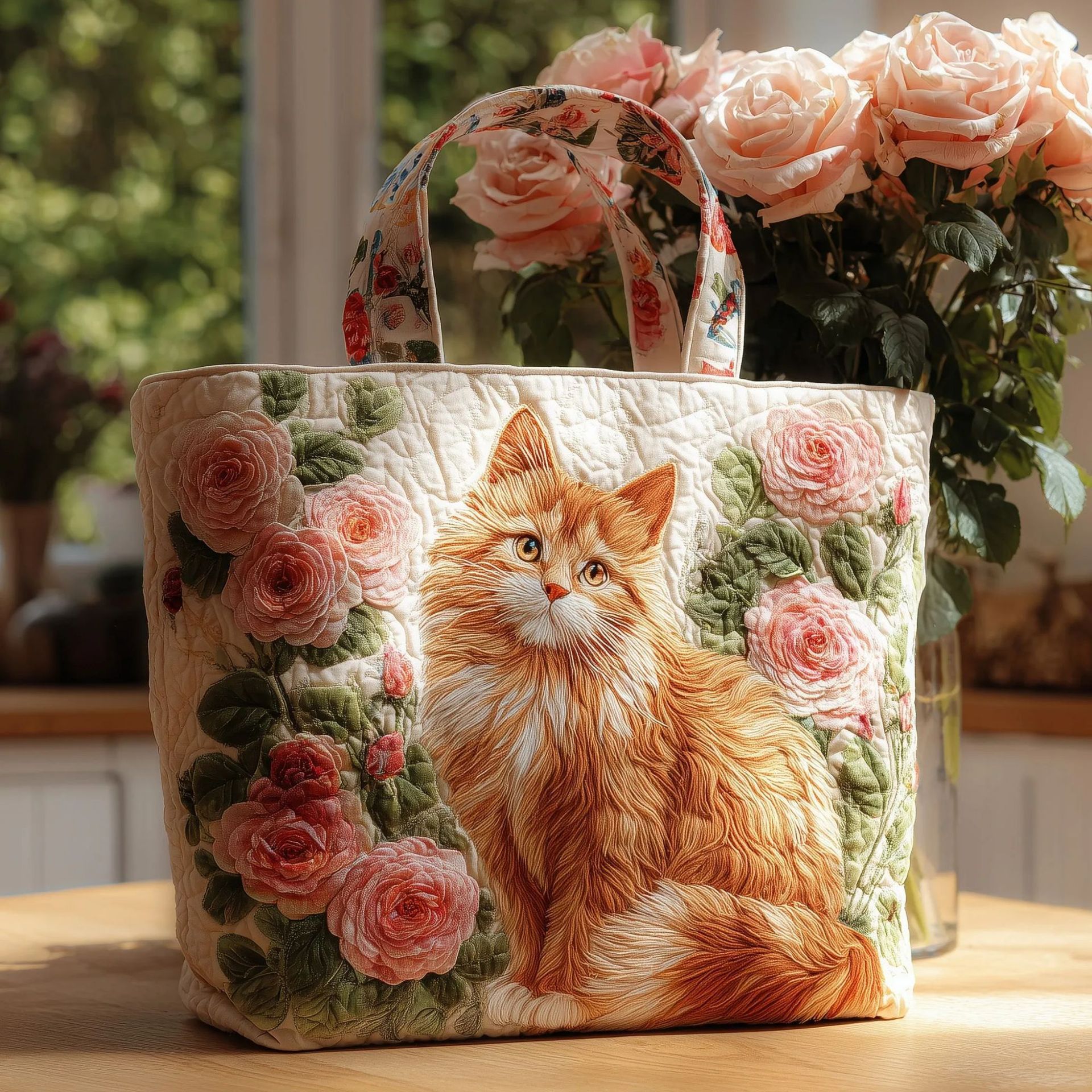 Creative, High-Capacity Tote Bag With Digital Print And Quilted Embroidery