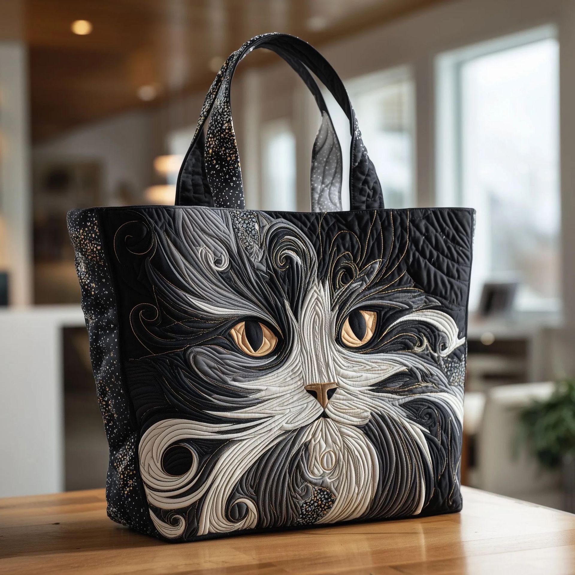 Creative, High-Capacity Tote Bag With Digital Print And Quilted Embroidery