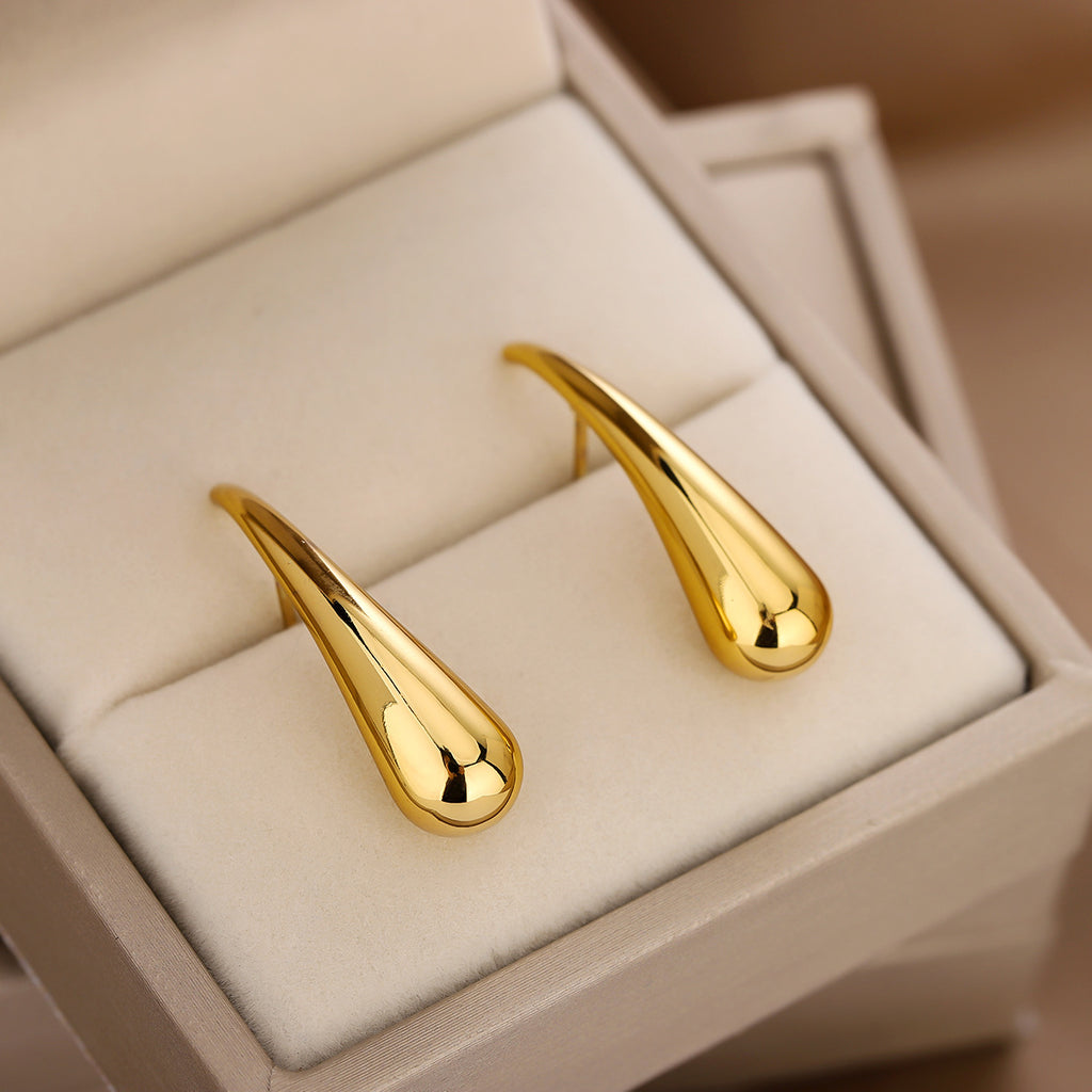 1 Pair Gold Light Luxury Earrings, European & American Style, 2024 New Trend, Simple & Mini Stud Earrings