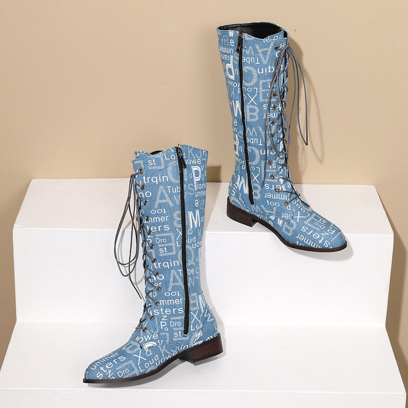 Denim Mid-calf Rider Boots For Women