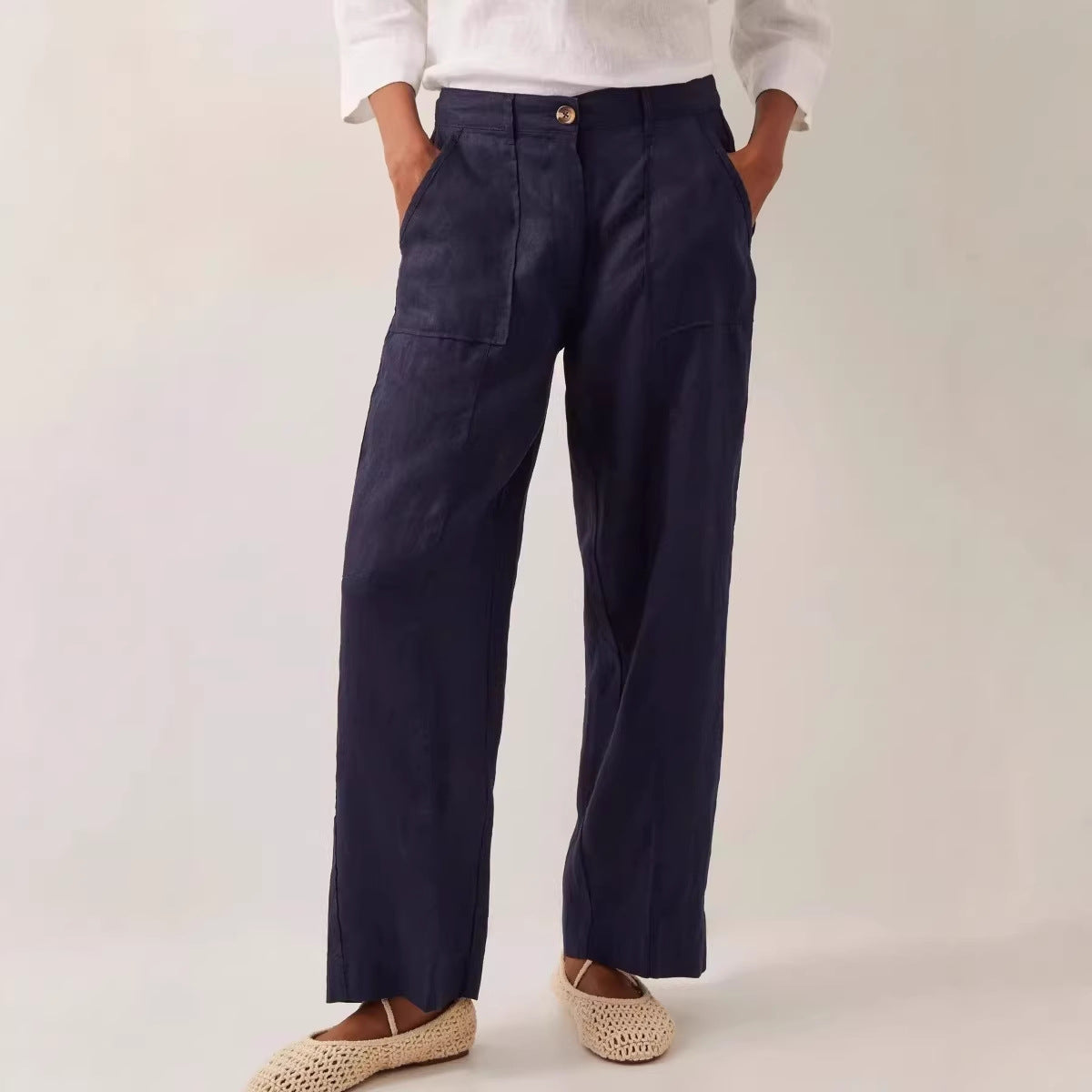 Big-pocket Elastic-waist Loose Casual Pants
