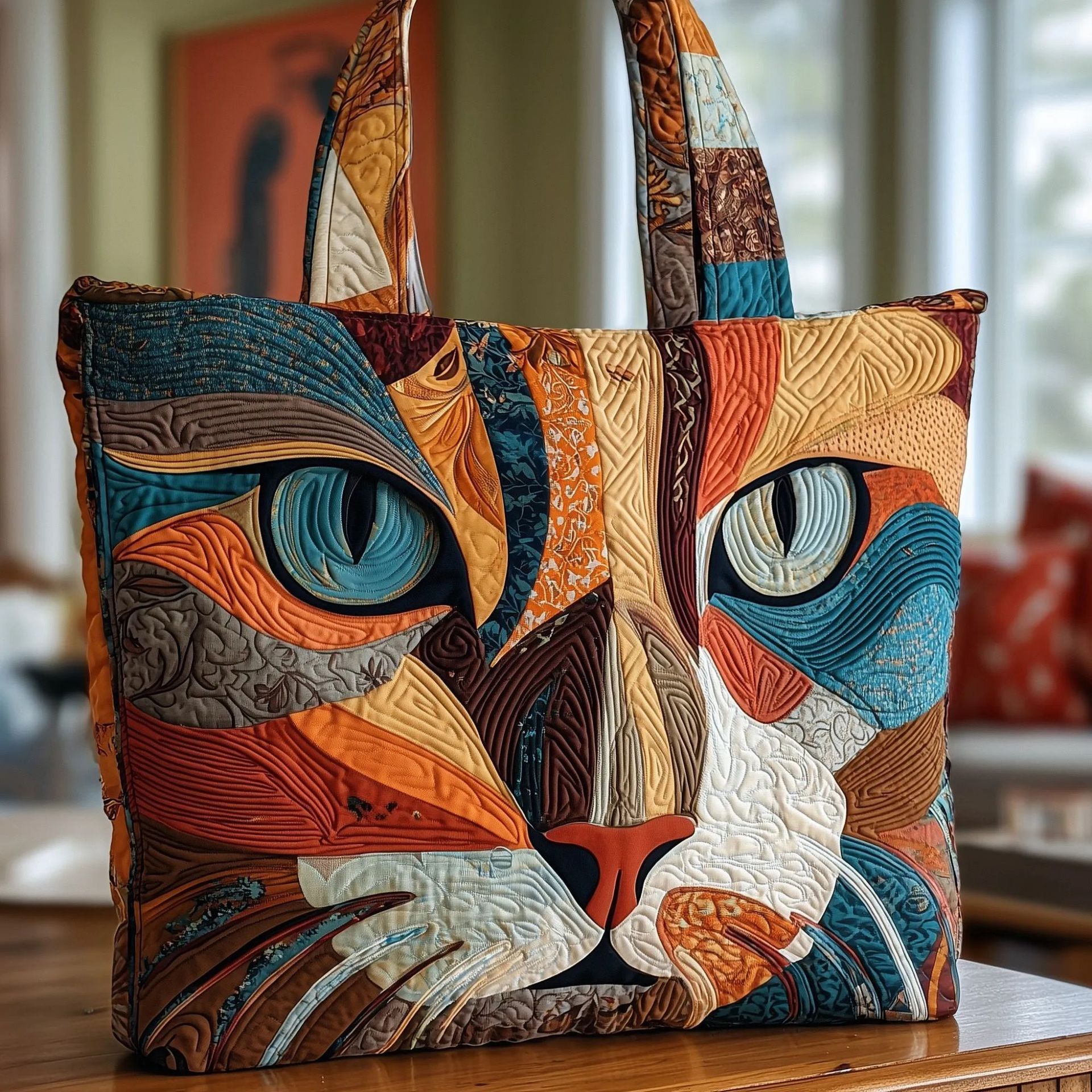 Creative, High-Capacity Tote Bag With Digital Print And Quilted Embroidery