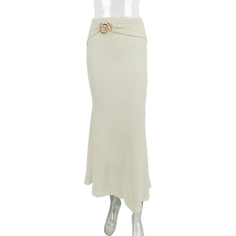 Metallic-accented Elegant And Textured Midi Skirt