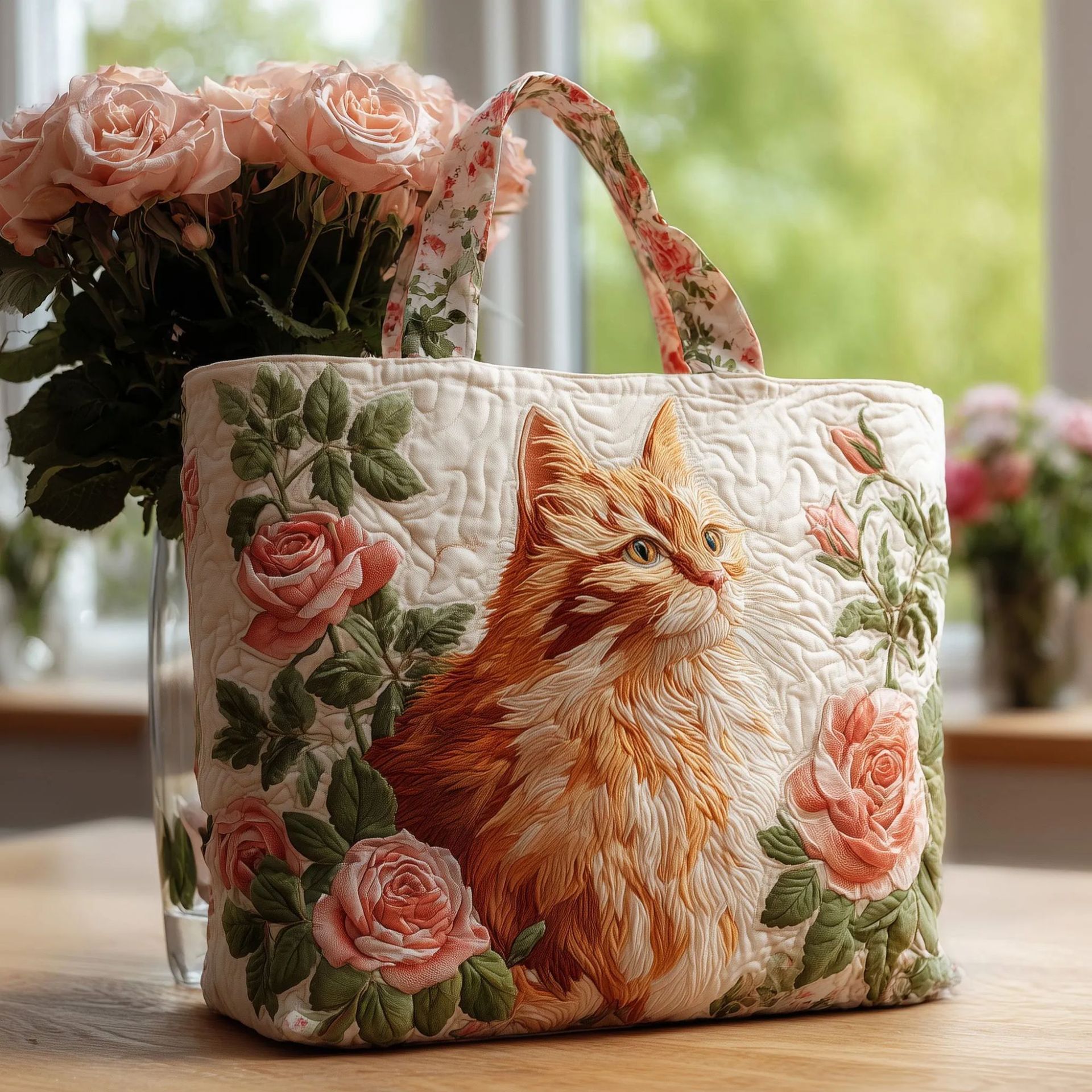 Creative, High-Capacity Tote Bag With Digital Print And Quilted Embroidery