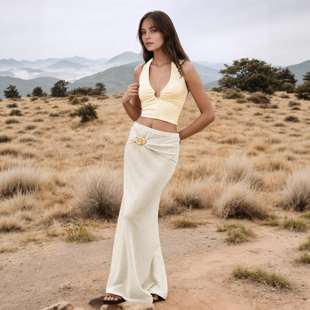 Metallic-accented Elegant And Textured Midi Skirt