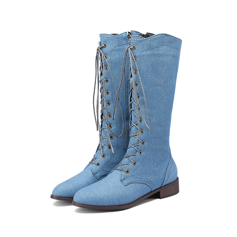 Denim Mid-calf Rider Boots For Women