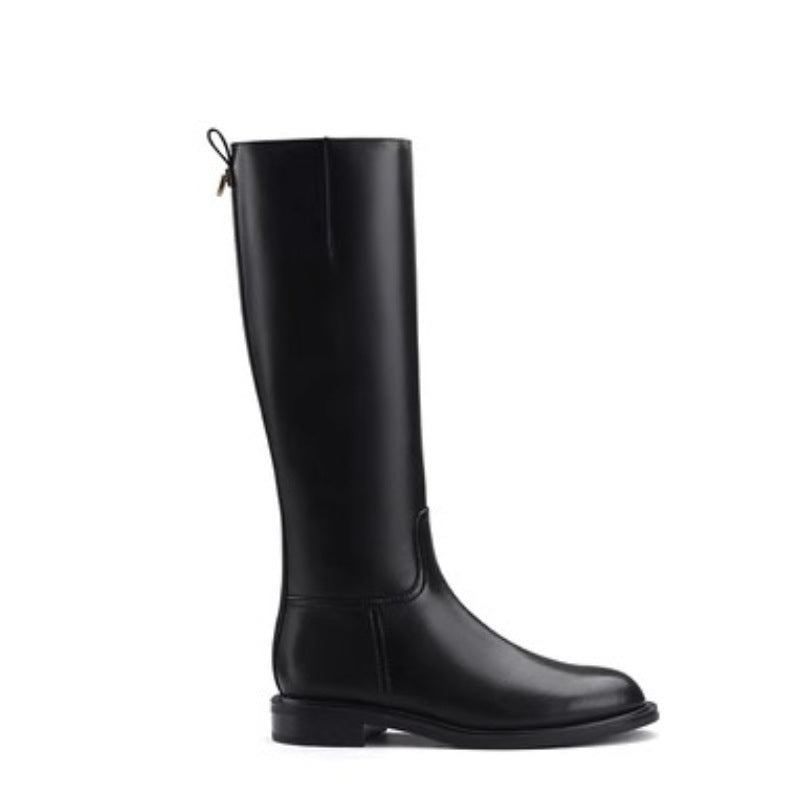 Knee-high Fleece-lined Round-toe Low-heeled With Side Zippers Womens High-rise Riding Boots